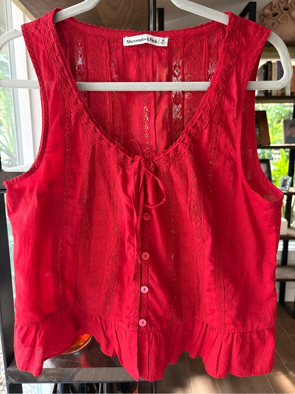 Abercrombie & Fitch Red Lace-Trim Tie-Front Tank